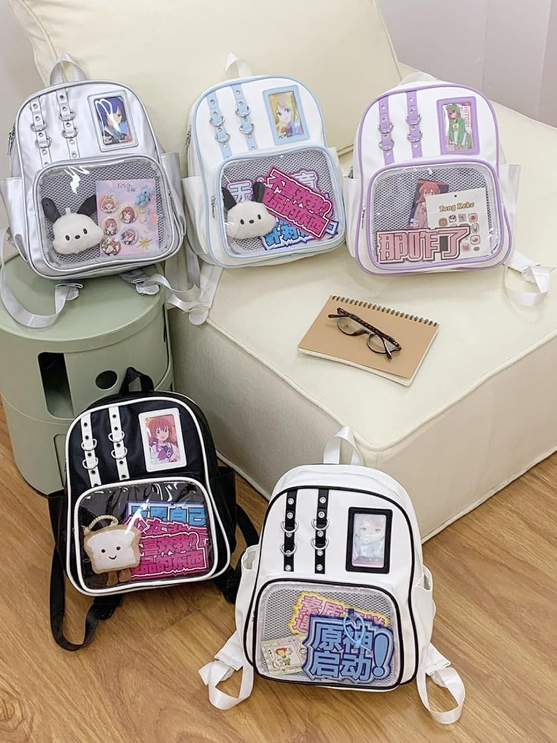 SPEKSEE Kawaii PU Ita Bag with Pin Display Y2K Women Badge Display Backpack, Suitable for Anime Exhibitions