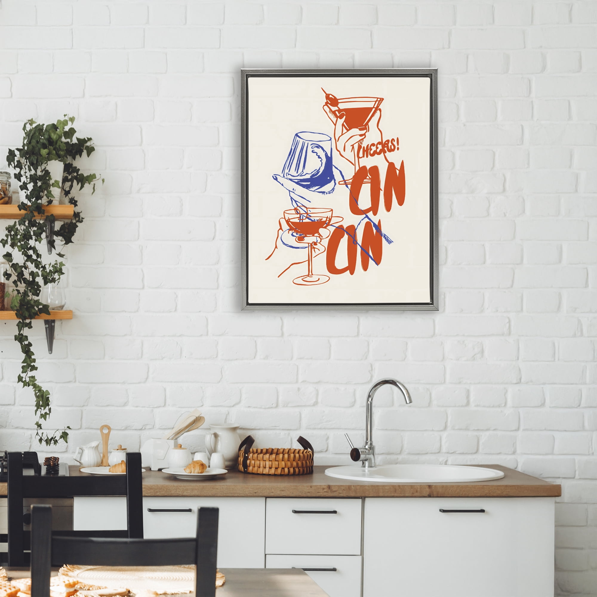 Stupell Industries Retro Cheers Cocktail Toast Gray Framed Floater Canvas Wall Art, design by The Prints Vibe