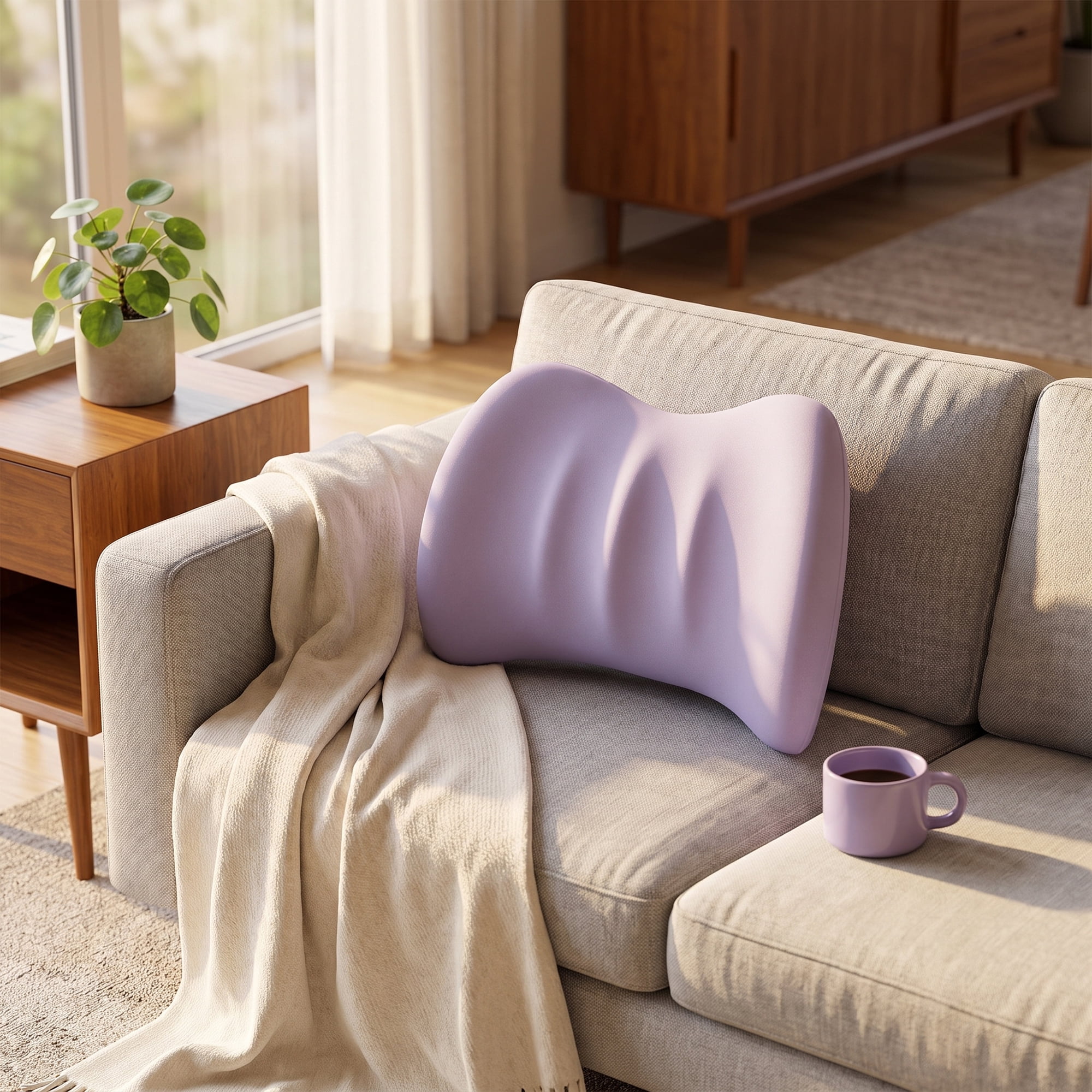 Unique Bargains Lumbar Support Pillow Memory Foam Back Support Purple 16.5" x 3.9" x 12.2"