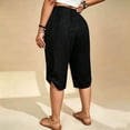 thumbnail image 5 of Women's Plus Size Soft Cotton Loose Cropped Pants, Mid Waist Tummy Control Flattering Fit, Casual Comfortable Summer Tapered Leg Pull On Pants for Work Daily | TruHer,Black L, 5 of 8