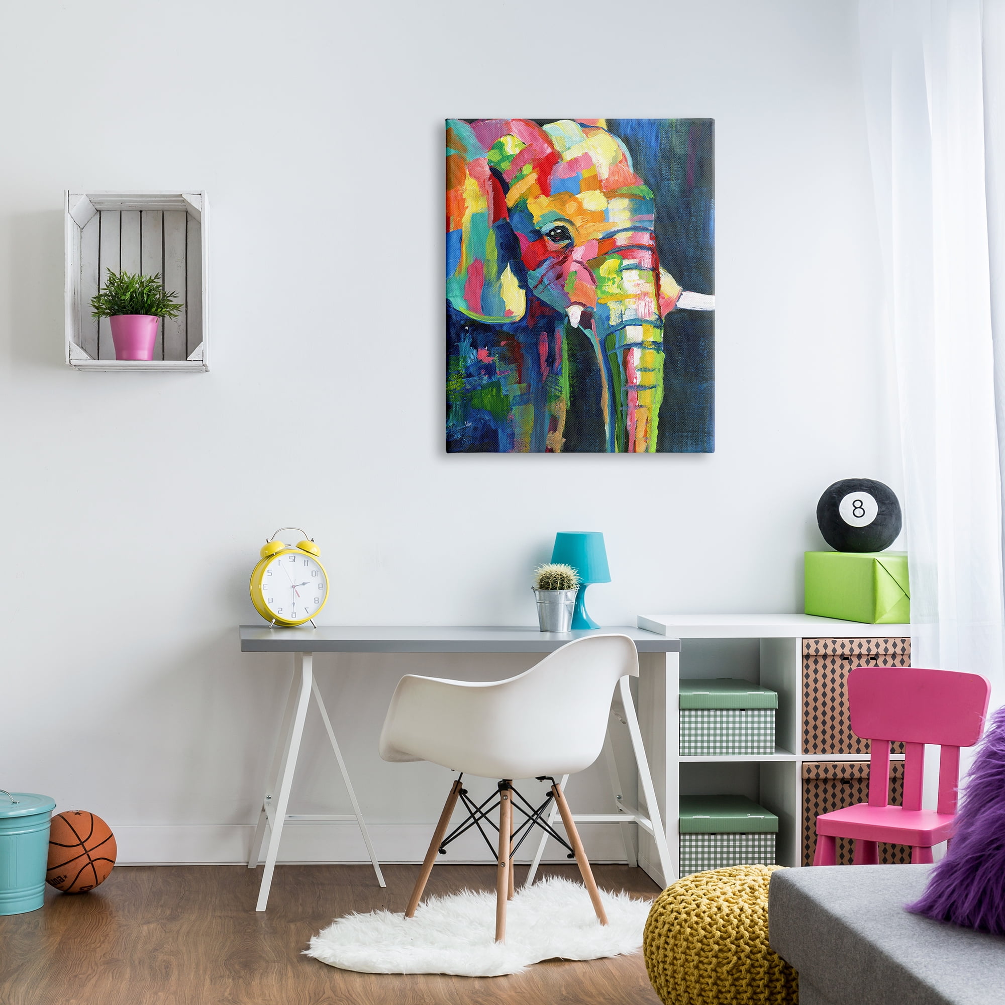 Stupell Industries Contemporary Elephant Abstract Patchwork Rainbow Animals & Insects Painting Gallery Wrapped Canvas Print Wall Art, 30 x 40