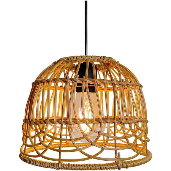 Outdoor Pendant Light Chandelier for Gazebo Battery Operated Boho Hanging Lamp Handmade Rattan Decorative Lights LED Lantern Bulb Powered by 4*AA Batteries for Porch Patio Backyard Decor