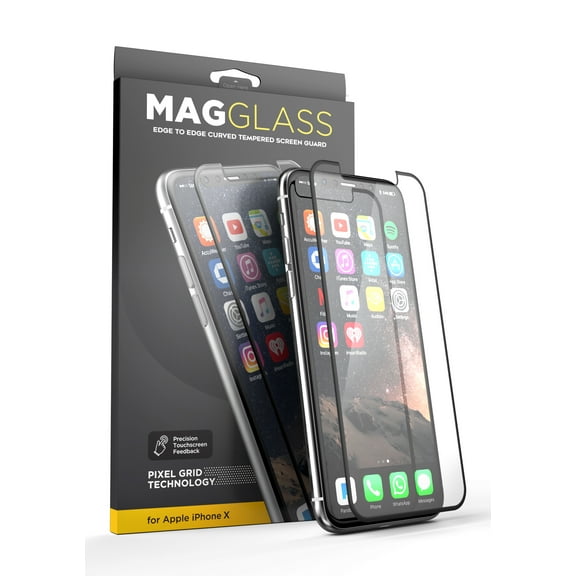 [Case compatible] iPhone X Tempered Glass Screen Protector, MagGLASS XT90 Reinforced Screen Guard w/ Pixel Grid Technolo