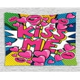 thumbnail image 1 of Kiss Me Tapestry, Retro Hearts and Lipstick Comic Book Style Lettering on Colorful Circles Backdrop, Wall Hanging for Bedroom Living Room Dorm Decor, 80W X 60L Inches, Multicolor, by Ambesonne, 1 of 2