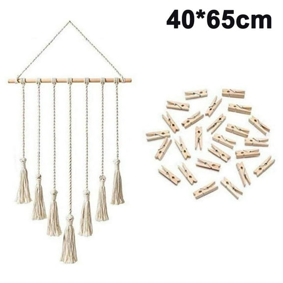40*65Cm Wall Hanging Woven Tapestry Tassels Wall Art Boho Home Decor For Living Room Bedroom Nursery Room -Beige
