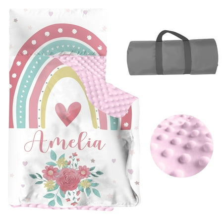 Toddler Nap Mat with Pillow and Blanket Personalized Name Toddler Sleep Mat Extra Large Rolled Napping Mats Washable Light for Kids Girls Daycare Preschool Travel(Rainbow Floral)(Fixed Size)