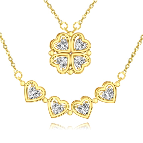 Gold Plated 925 sterling silver Clover necklace Heart Moissanite Choker Clover jewelry gifts for Women
