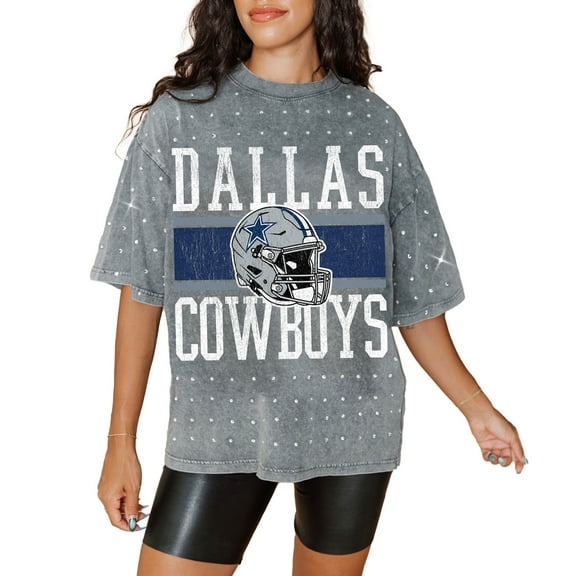 Women's Gameday Couture Gray Dallas Cowboys Oversized Mini Rhinestone Classic T-Shirt