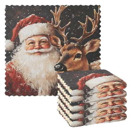 

Kitchen Dish Towels Soft Absorbent Dish Cloths 11 x11 Christmas Santa Claus and Deer 6 Packs
