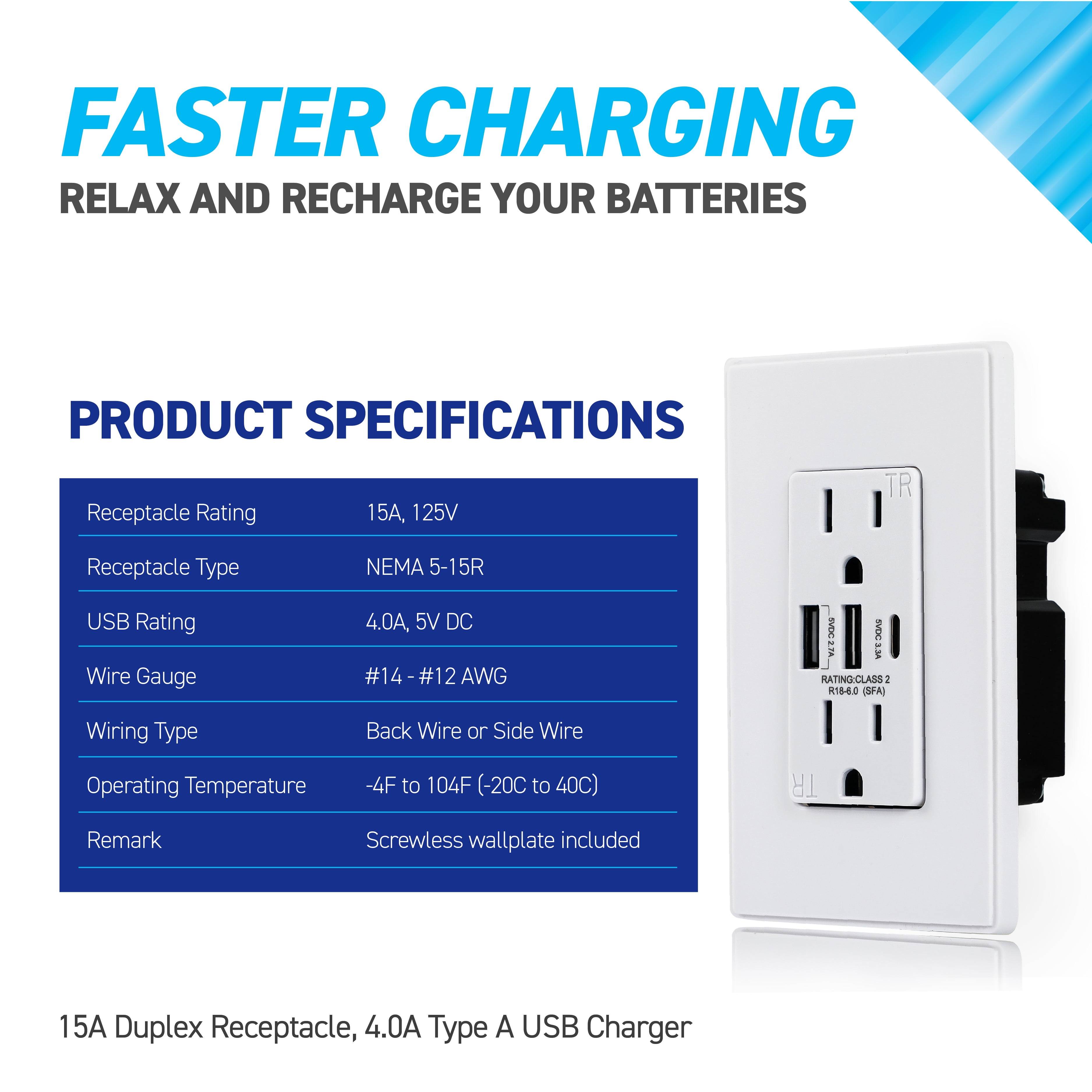 Coby USB Wall Outlet, Dual 6.0 Amp USB Ports, 15A Duplex Tamper Resistant Receptacle Electrical Outlet, Pack of 2