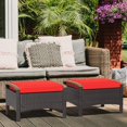 thumbnail image 2 of RELAX4LIFE Outdoor Wicker Ottomans for Patio - 2 Pieces PE Rattan Ottoman, Footrest Seat with Zippered Cushions, Acacia Wood Handles, 3-in-1 Footstool, Side Table for Poolside, Backyard (Red), 2 of 9