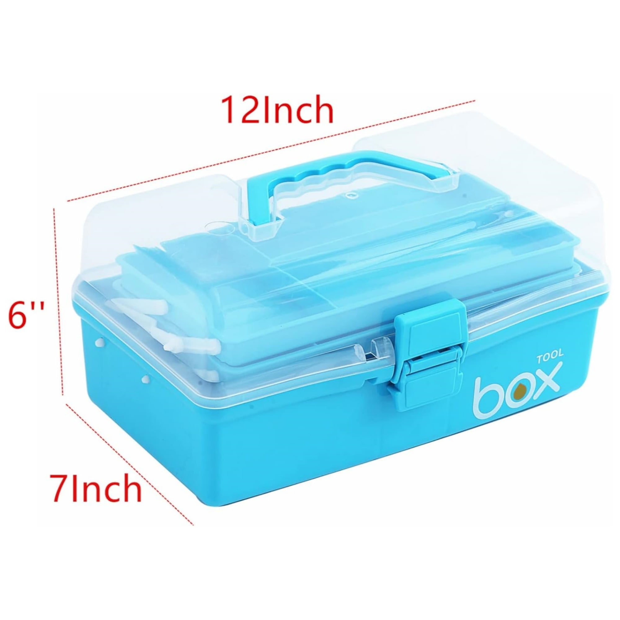 Kinsorcai 2PCS 12'' Three-Layer Clear Plastic Storage Box/Tool Box, Multipurpose Organizer and Portable Handled Storage Case for Art Craft and Cosmetic (Blue)