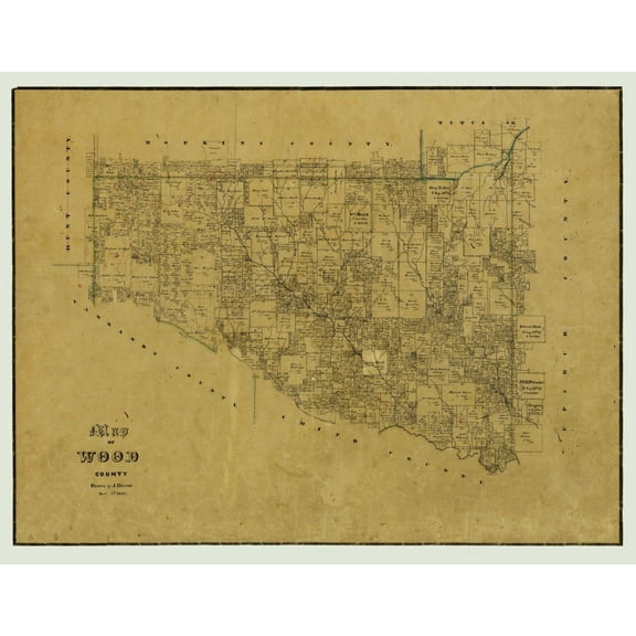 Historic County Map - Wood County Texas - Browne 1857 - 29.70 x 23 - Vintage Wall Art
