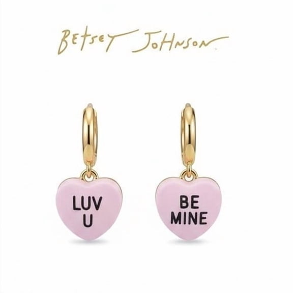 Betsey Johnson Pink Candy Heart Earrings Valentine's Day Sweethearts Set