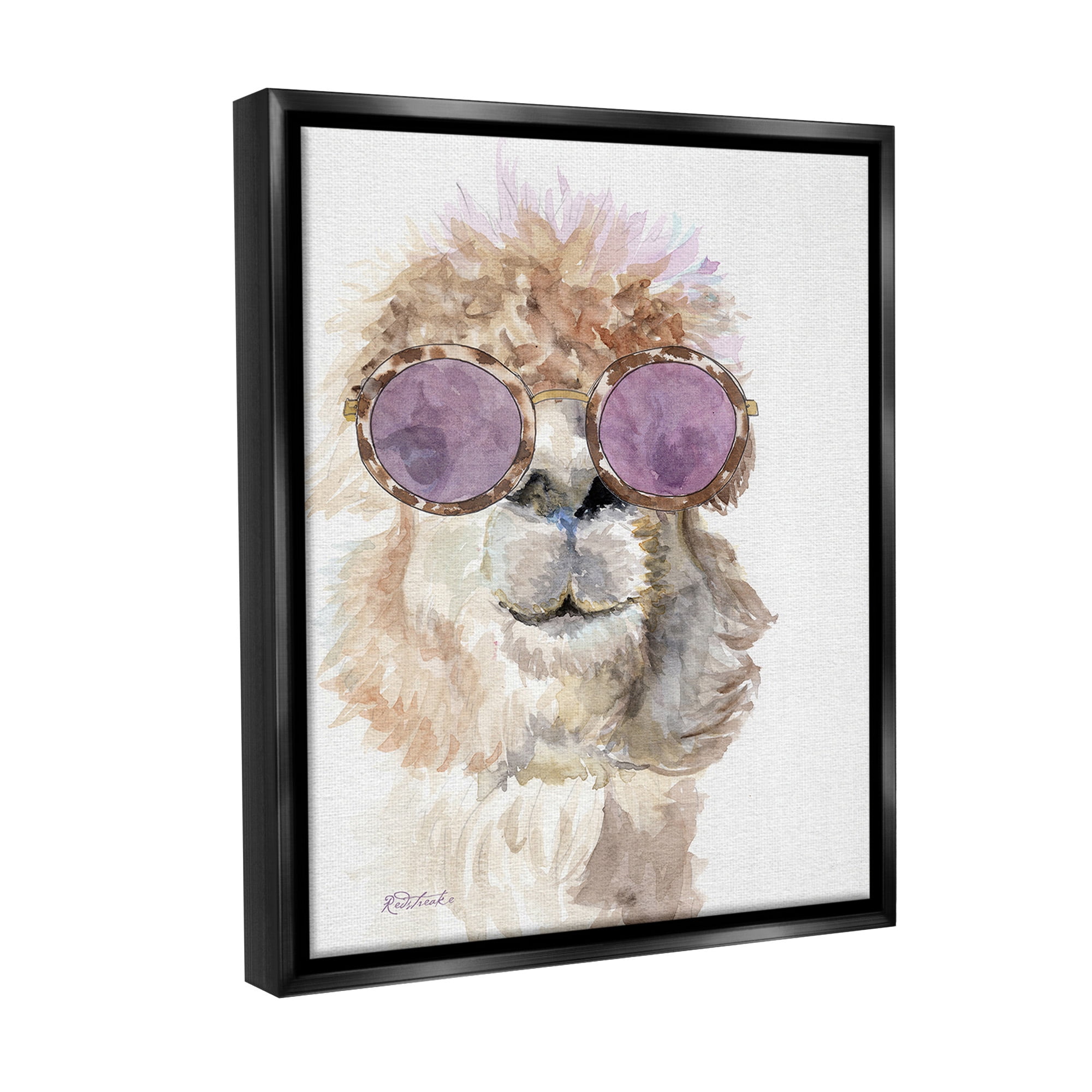 Stupell Industries Fashionable Alpaca Portrait Animals & Insects Painting Black Floater Framed Canvas Art Print Wall Art, 17 x 21