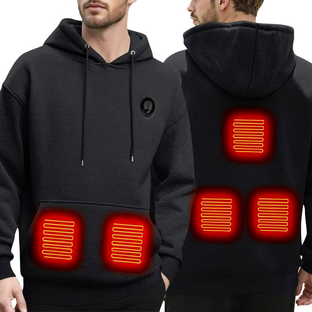Ediodpoh Chandail à Capuchon Chauffant pour Hommes avec 5 Technologies de Réchauffement Lumière DEL Chandail Doublé Confortable pour l'Hiver Usage Extérieur Intérieur Chandails à Capuchon et Chandails pour Hommes Noir TTTG