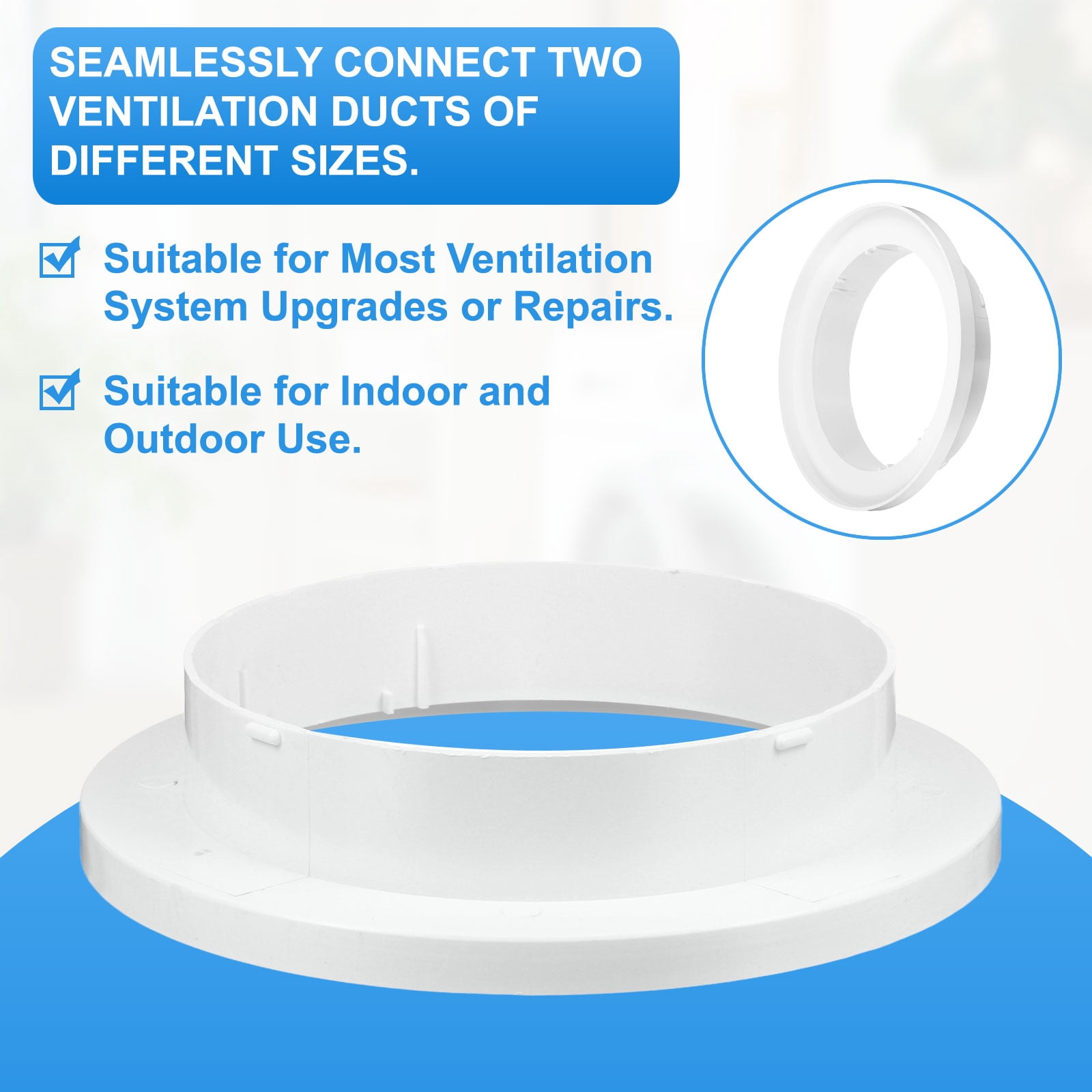 Uxcell 8 to 6 Inch Duct Reducer, 1Pcs ABS Air Duct Adapter HAVC Pipe Connector Dryer Vent Adapter Increaser Reducer for Inline Ventilation System, White (150mm to 100mm)