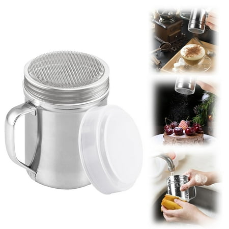 

BCMMKLPP Stainless Steel Powder Sugar Shaker Duster with Lid Fine Mesh Shaker Powder Cans for baking soda Cocoa Cornstarch Coffee Flour ect