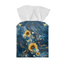 ZIATUBLE Sunflower Marble Stripes Leather Tissue Box Holder Butterfly Square Facial Tissue Holder Storage Decorative Holder Organizer Wear Resistant Tissue Box Covers Cube