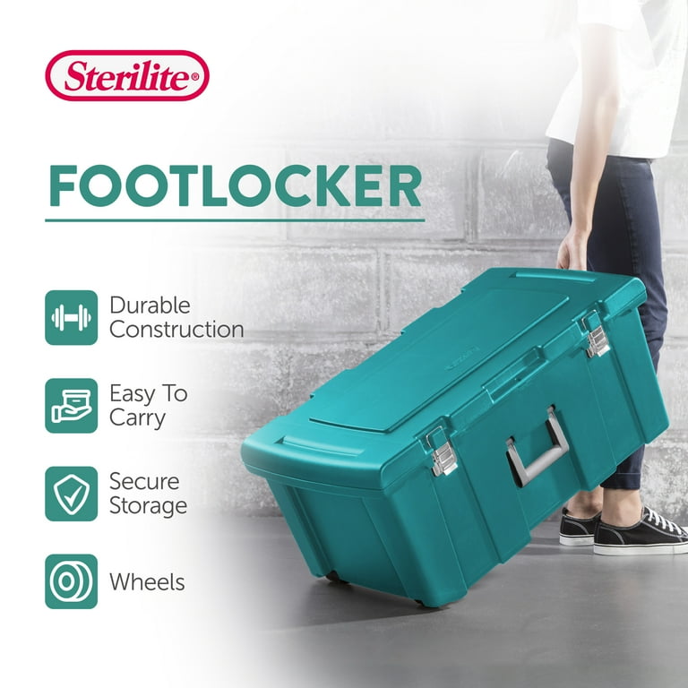 Sterilite, Wheeled Footlocker Storage Container, 4 Pack, Teal