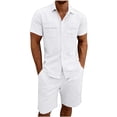thumbnail image 3 of VBTAPA Men's 2 Piece Short Set Summer Beach Outfits Cotton Linen Button Down Shirt and Shorts Hawaiian Matching Sets White S, 3 of 9
