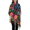 thumbnail image 4 of Cauagu Colorful Floral Embroidery Mexican Print Women Wrap Shawl tassels Scarves Retro Scarf 77.6"X28.3", 4 of 8