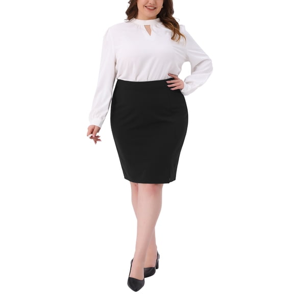 Agnes Orinda Women's Plus Size Pencil Skirt High Waist Stretchy Side Slit Bodycon Business Work Midi Skirts with Back Zipper 1X Black