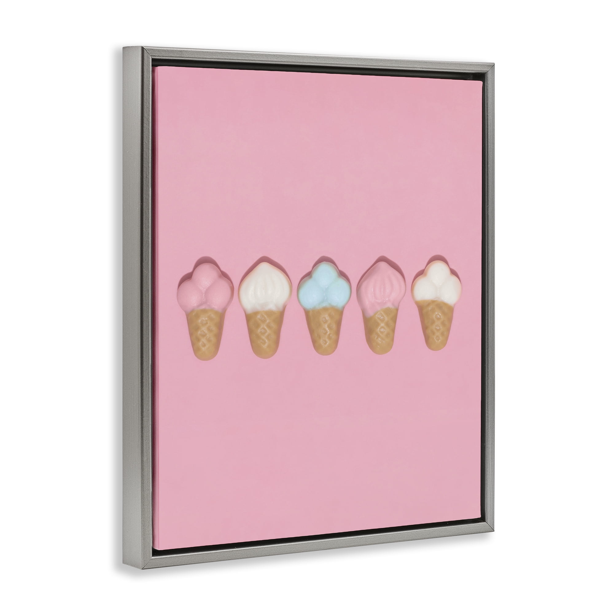 Stupell Industries Pink Ice Cream Candy Gray Framed Floater Canvas Wall Art, design by LISH Creative