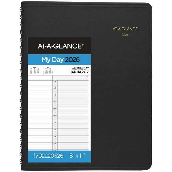 AT-A-GLANCE 2026 Two Person Daily Appointment Book Black Large 8 x 11 - Group