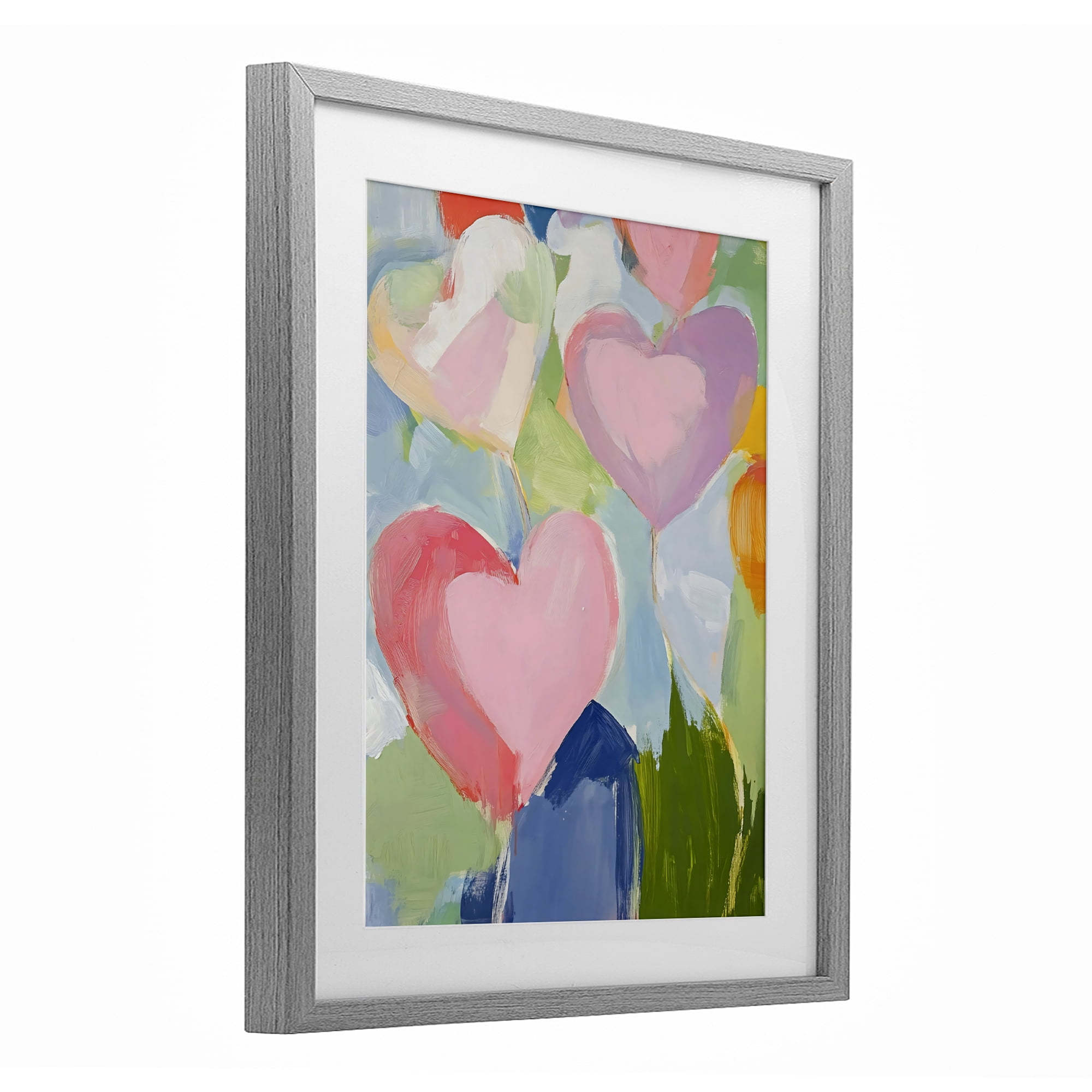Stupell Industries Pink Hearts Abstraction Gray Framed Print Under Glass, design by The Prints Vibe