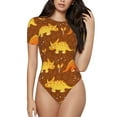 thumbnail image 1 of Balery Dinosaurs and Leaves Body de cuello redondo de manga corta para mujer Tops de manga corta Tops básicos-Medium, 1 of 7