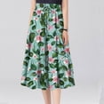 thumbnail image 4 of Yucgh Women's Floral Print Midi Skirt with Drawstring Elastic Waist, Casual Bohemian Skirt, A-line Summer Skirt with Pockets,Army Green,L, 4 of 7