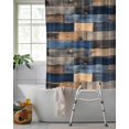 thumbnail image 2 of Split Shower Curtain for Transfer Bench, Navy Blue Brown Wood Fabric Shower Curtains for Bathroom, Farmhouse Vintage Wooden Tub Sliding Transfer Bench Waterproof Bath Curtains 72"x84", 2 of 9