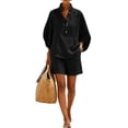 thumbnail image 2 of Linen Sets for Women 2 Piece 3/4 Sleeve Top Shorts Set Button Down Lounge Matching Sets for Vacation, 2 of 4