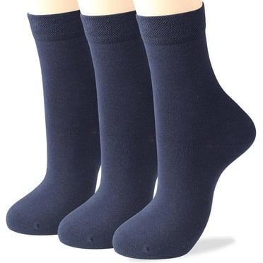Women's Soft Combed Cotton Trouser Dress Socks Black Gray Navy Blue Stars Striped 3 Pack