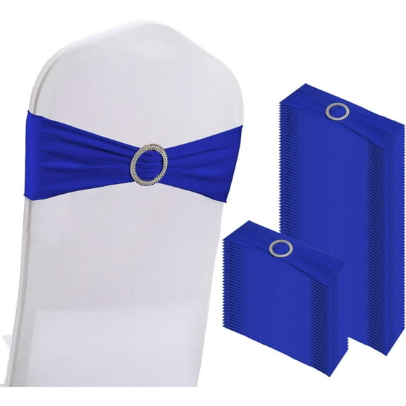 100PCS Spandex Stretch Chair Sashes Bows Elastic Chair Cover Bands Ties with Buckle Slider for Wedding Party Reception Events Universal Ceremony Banquet Decorations(Royal Blue)