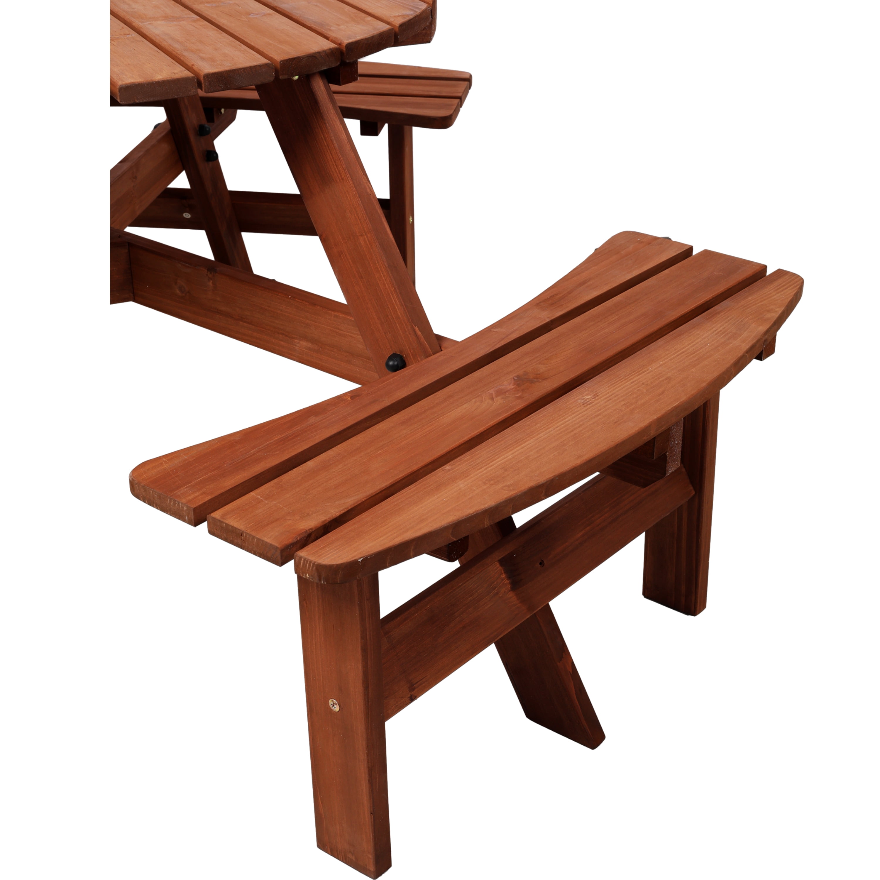 Leumius 6-Person Outdoor Wooden Picnic Table with 3 Built-In Benches &Umbrella Hole,Circular Camping Dining Table for Garden Patio Backyard