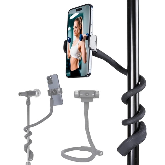 NEOYFC  Flexible Phone Holder with Handle for Treadmill, Spin Bike, Stroller, Tripod, Shopping Cart, Desk, Logitech Webcam, 23.6" / 60cm Long Arm Gooseneck Phone Mount for 4.7”- 7" Cell Phones