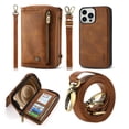 thumbnail image 1 of Allytech Crossbody Strap Wrist Design Case for iPhone 14 6.1" 2022, Retro Leather Zipper Purse Card Holders Flip Folio Case Detachable Magentc Shell [PC Backplane + TPU Frame] SHockproof Case, Brown, 1 of 6