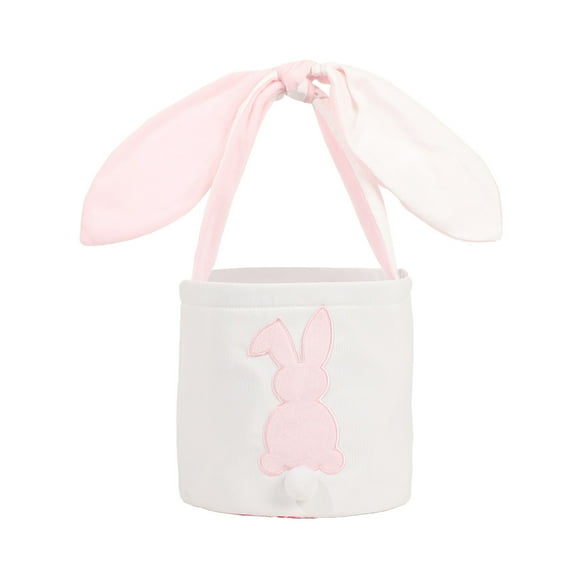 Hvmvliv Easter Basket Easter Bunny Storage Bucket with Long Knotted Ears, Easter Basket & Toy Organizer, Large Cotton Bag for Kids Egg Hunt & Family Gatherings Pink