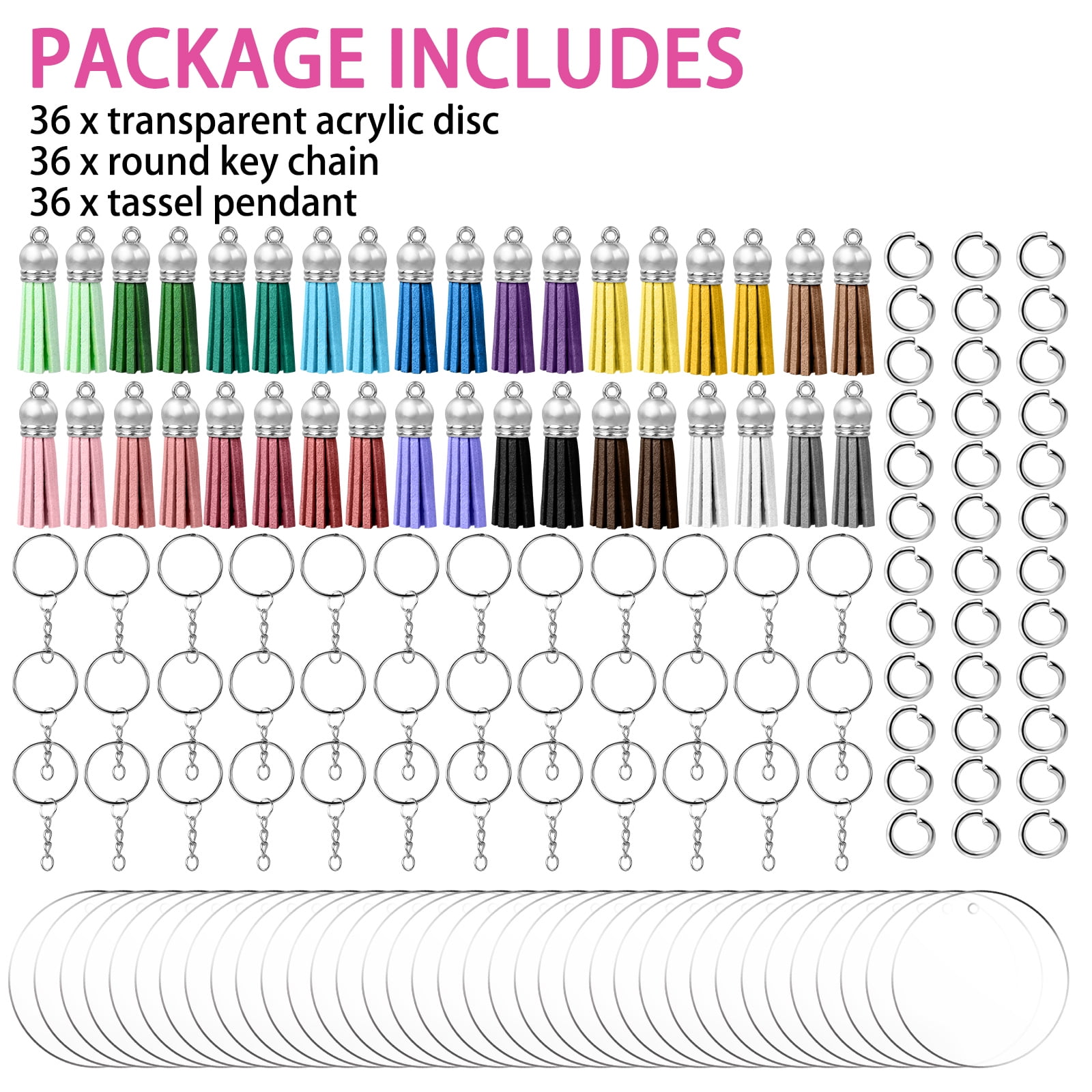 EXCEART 38 Sets Acrylic Discs with Hole Clear Circle Key Chains Acrylic Kit  Tassels Keychain Kit Key Chain Making Kit Hand Decor Leather Kit Delicate
