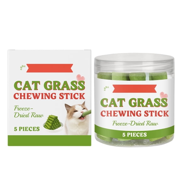 Grass Teething Stick for Cats, Natural Air-Dried Grass Chew Toy for Hairball Control and Dental Cleaning, 5 Pcs