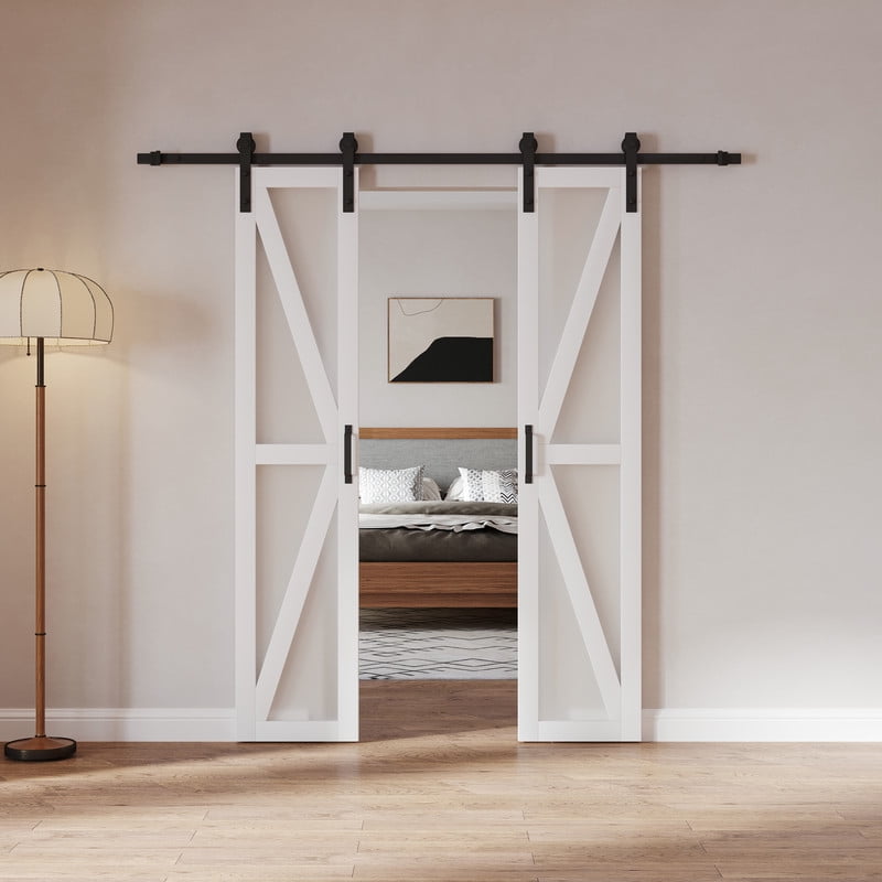 36in x 84in Double Barn Door Frosted Glass Sliding Doors with Hardware