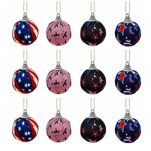 12 bolas de tela para el Día de la Independencia, decoración navideña, adornos para bodas, bailes de graduación, adornos para árboles, suministros para colgar en festivales, suministros