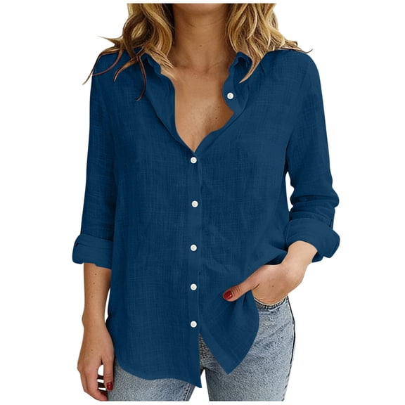 ZQGJB Womens Long Sleeve Button Down Shirts Lightweight Soft Cotton Linen Dress Shirts Casual Summer Beach Vacation Tees Tops Trendy Solid Color Work Blouses