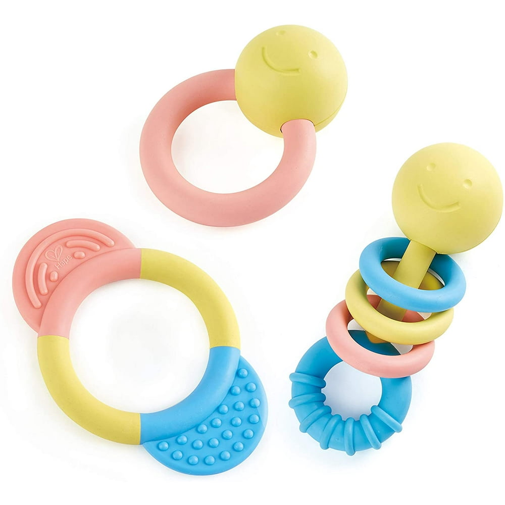 Hape Rattle & Teether Collection | 3-Piece Rattle & Teething Set for ...