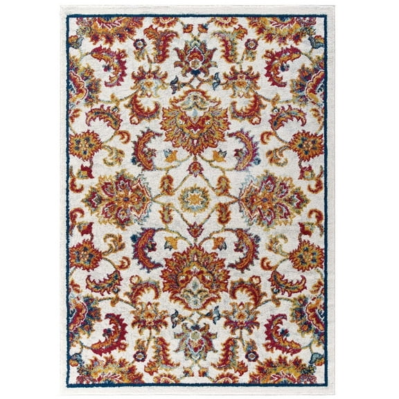 Modway Entourage Azami Floral Lattice Area Rug in Ivory/Blue/Orange/Yellow/Red
