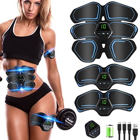 ABS Stimulator, Ab Trainer, EMS Muscle Stimulator LCD Screen Muscle Stimulator USB Rechargeable Portable Muscle Trainer Abdominal / arm / Leg Fitness Workouts Gear