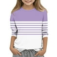 thumbnail image 2 of Girls 3/4 Sleeve Basic T-shirts Fashion Plaid Striped Tshirts Casual Fall Spring Polyester Cotton Tops 3-14 Years (9 Years, Purple 01), 2 of 5