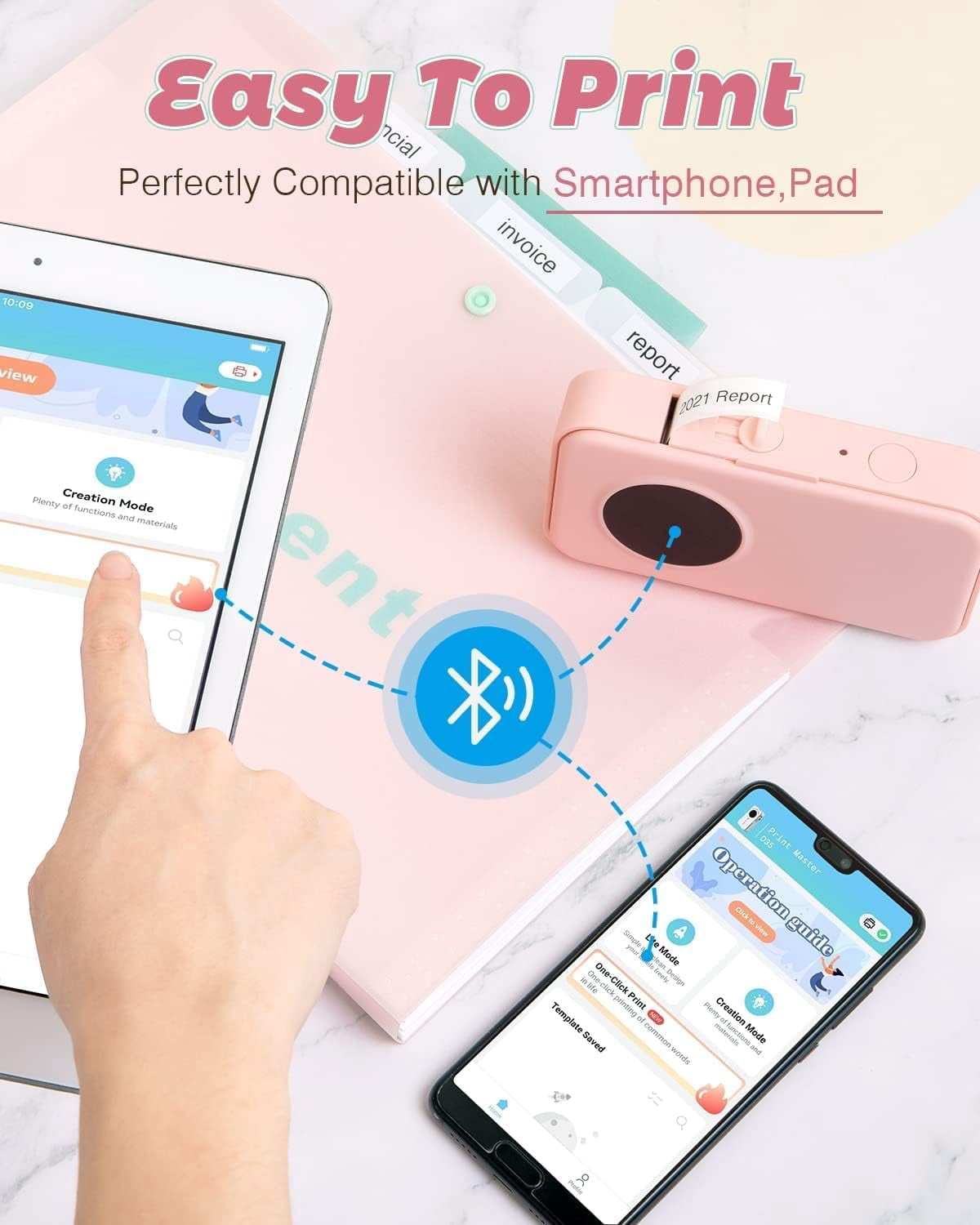 Phomemo D35 Simplify Labeling with the Portable Bluetooth Mini Label Maker - Wireless Mini Labels Maker for Home and Office Organization - Multiple Templates and Easy Smartphone Integration（Pink）